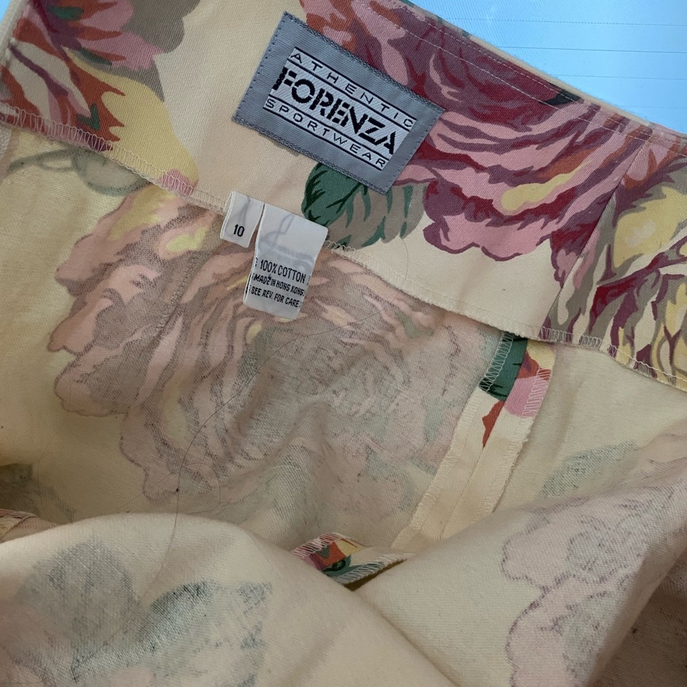 Vintage 80s Forenza Floral Pencil Skirt Roses Pink Green Yellow Ivory sz M 10 - Picture 6 of 7